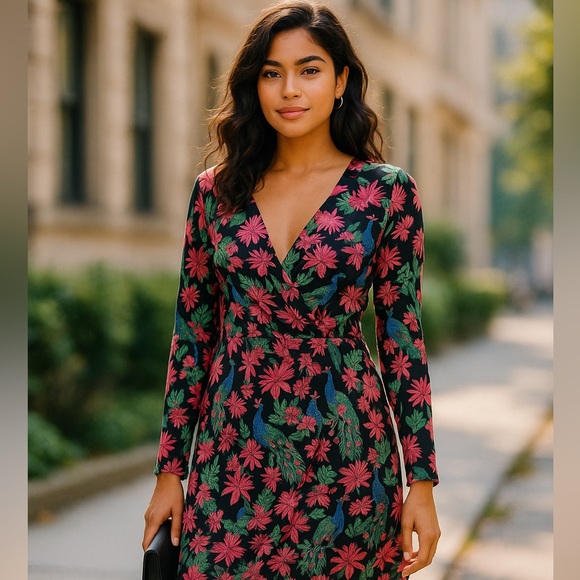 SMASHED LEMONS | Peacock Tropical long sleeve Dress NWT - Picture 4 of 11